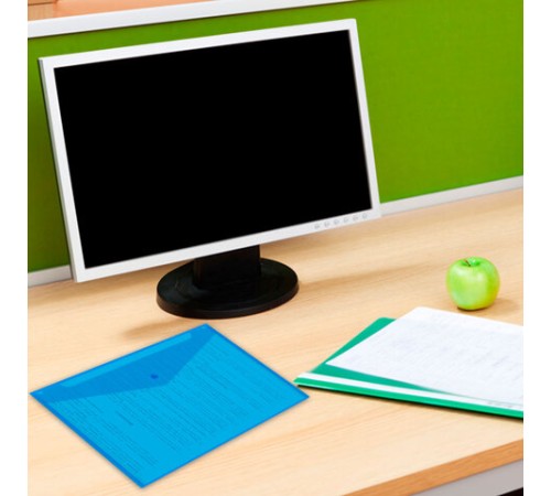 Папка-конверт с кнопкой прозрачная А4, BRAUBERG 