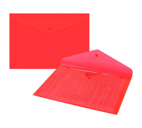 Папка-конверт с кнопкой прозрачная А4, BRAUBERG 