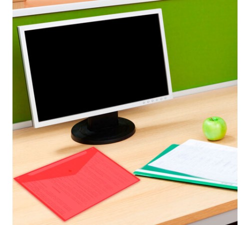 Папка-конверт с кнопкой прозрачная А4, BRAUBERG 