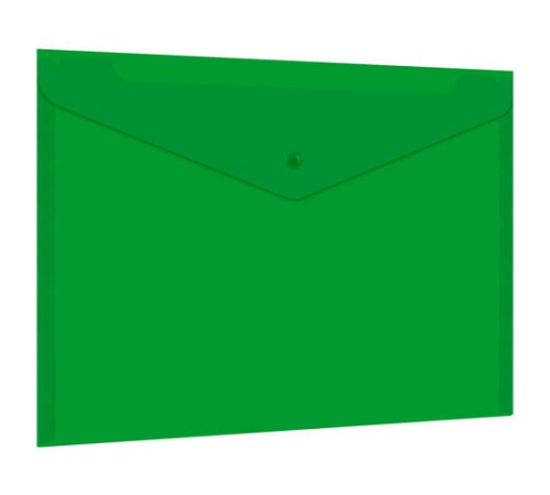 Папка-конверт с кнопкой прозрачная А4 BRAUBERG UNIVERSAL, до 100 листов, зеленая, 0,15 мм, 273074