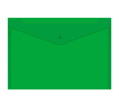 Папка-конверт с кнопкой прозрачная А4 BRAUBERG UNIVERSAL, до 100 листов, зеленая, 0,15 мм, 273074