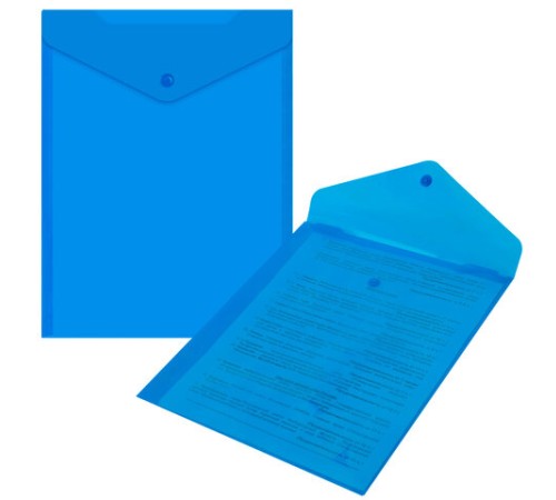 Папка-конверт с кнопкой прозрачная А4 BRAUBERG UNIVERSAL, вертикальная, синяя, 0,15 мм, 273076