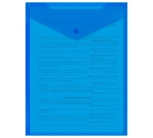 Папка-конверт с кнопкой прозрачная А4 BRAUBERG UNIVERSAL, вертикальная, синяя, 0,15 мм, 273076