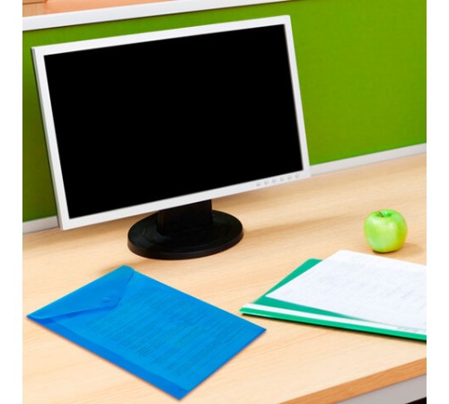 Папка-конверт с кнопкой прозрачная А4 BRAUBERG UNIVERSAL, вертикальная, синяя, 0,15 мм, 273076