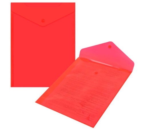 Папка-конверт с кнопкой прозрачная А4 BRAUBERG UNIVERSAL, вертикальная, красная, 0,15 мм, 273077