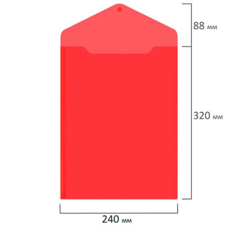 Папка-конверт с кнопкой прозрачная А4 BRAUBERG UNIVERSAL, вертикальная, красная, 0,15 мм, 273077