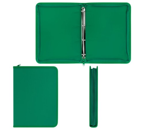 Папка объемная на молнии пластиковая на 4 кольцах, 35 мм, А4, BRAUBERG PIXEL, темно-зеленая, 0,7 мм, 273079