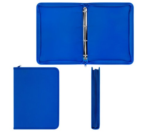 Папка объемная на молнии пластиковая на 4 кольцах, 35 мм, А4, BRAUBERG PIXEL, темно-синяя, 0,7 мм, 273080