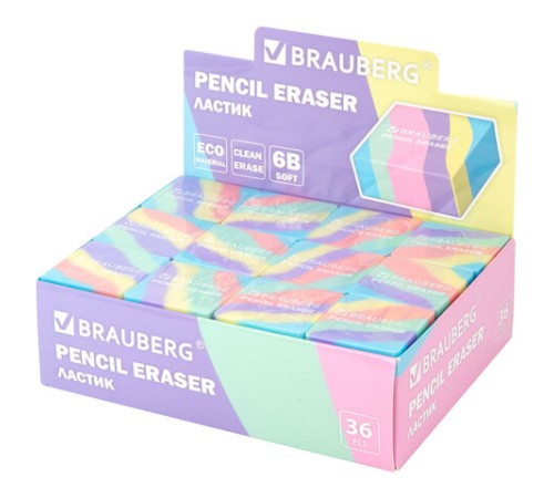 Ластик кросс-серия PASTEL, 34х34х14 мм, квадратный, ассорти, ЭКО ПВХ, BRAUBERG, 273210