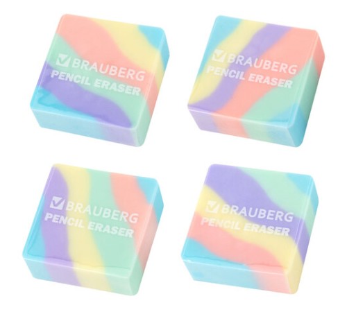 Ластик кросс-серия PASTEL, 34х34х14 мм, квадратный, ассорти, ЭКО ПВХ, BRAUBERG, 273210