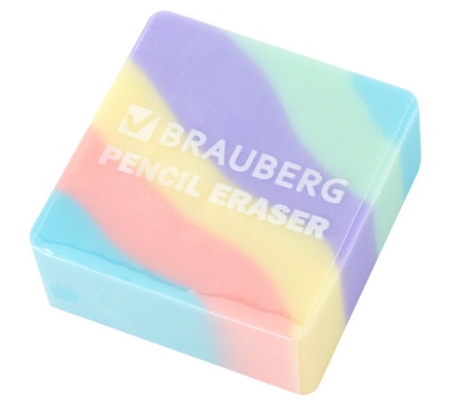 Ластик кросс-серия PASTEL, 34х34х14 мм, квадратный, ассорти, ЭКО ПВХ, BRAUBERG, 273210