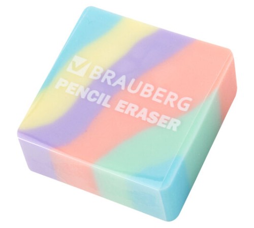 Ластик кросс-серия PASTEL, 34х34х14 мм, квадратный, ассорти, ЭКО ПВХ, BRAUBERG, 273210