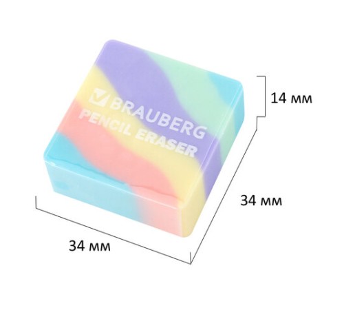 Ластик кросс-серия PASTEL, 34х34х14 мм, квадратный, ассорти, ЭКО ПВХ, BRAUBERG, 273210