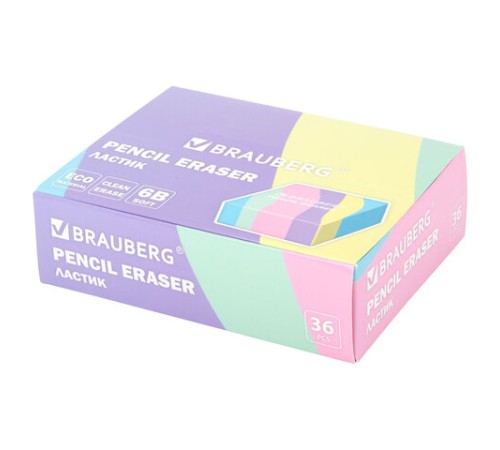 Ластик кросс-серия PASTEL, 34х34х14 мм, квадратный, ассорти, ЭКО ПВХ, BRAUBERG, 273210