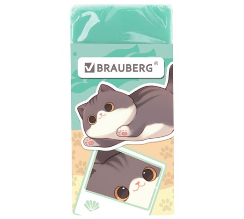 Ластик кросс-серия МИЛЫЕ КОТЫ, 50х24х10 мм, прямоугольный, картонный держатель, ассорти, ЭКО ПВХ, BRAUBERG, 273227