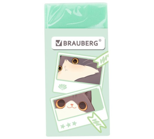 Ластик кросс-серия МИЛЫЕ КОТЫ, 50х24х10 мм, прямоугольный, картонный держатель, ассорти, ЭКО ПВХ, BRAUBERG, 273227
