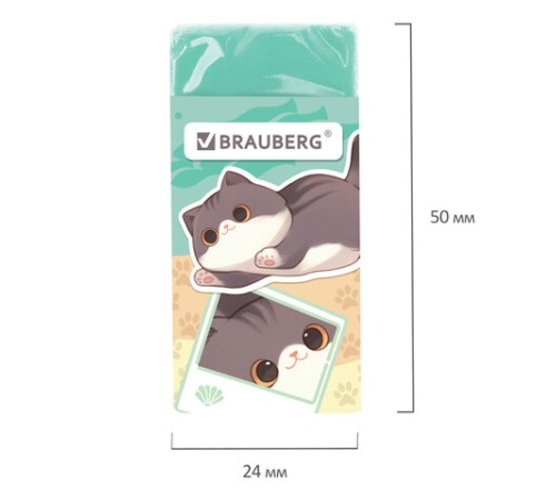 Ластик кросс-серия МИЛЫЕ КОТЫ, 50х24х10 мм, прямоугольный, картонный держатель, ассорти, ЭКО ПВХ, BRAUBERG, 273227