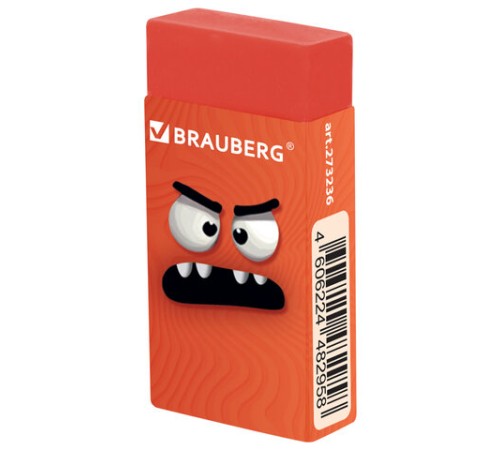 Ластик кросс-серия МОНСТРИКИ, 50х24х10 мм, прямоугольный, картонный держатель, ассорти, ЭКО ПВХ, BRAUBERG, 273236