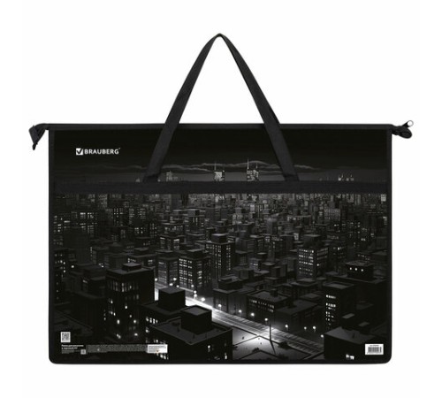 Папка для рисунков и чертежей с ручками BRAUBERG А3, пластик, молния сверху, 