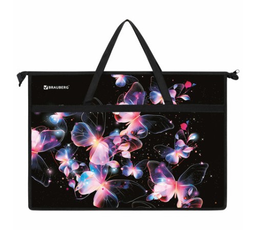 Папка для рисунков и чертежей с ручками BRAUBERG А3, пластик, молния сверху, 