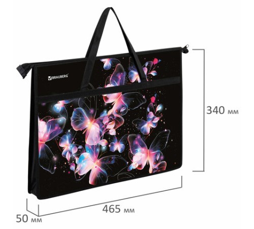 Папка для рисунков и чертежей с ручками BRAUBERG А3, пластик, молния сверху, 