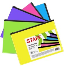 Папка-конверт на молнии А4 (230х333 мм), ПВХ, цвет ассорти/прозрачная, 0,15 мм, STAFF, 274076