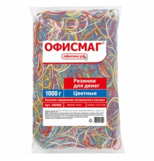 Резинки банковские универсальные диаметром 60 мм, ОФИСМАГ 1000 г, цветные, натуральный каучук, 440090