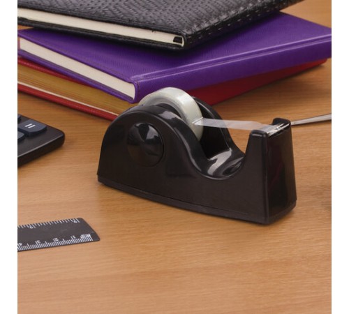 Диспенсер для клейкой ленты BRAUBERG настольный, утяжеленный, средний, черный, 11,8х5х5 см, 440142