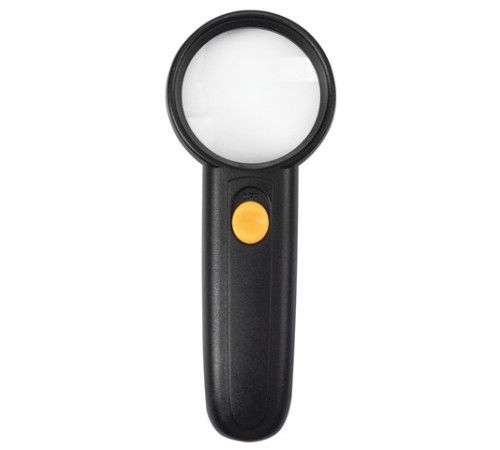 Лупа просмотровая BRAUBERG, С ПОДСВЕТКОЙ, диаметр 50 мм, увеличение 5, корпус черный, 454128