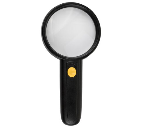 Лупа просмотровая BRAUBERG, С ПОДСВЕТКОЙ, диаметр 75 мм, увеличение 3, корпус черный, 454130