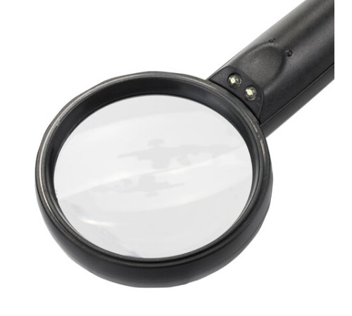 Лупа просмотровая BRAUBERG, С ПОДСВЕТКОЙ, диаметр 75 мм, увеличение 3, корпус черный, 454130
