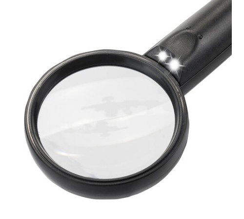 Лупа просмотровая BRAUBERG, С ПОДСВЕТКОЙ, диаметр 75 мм, увеличение 3, корпус черный, 454130