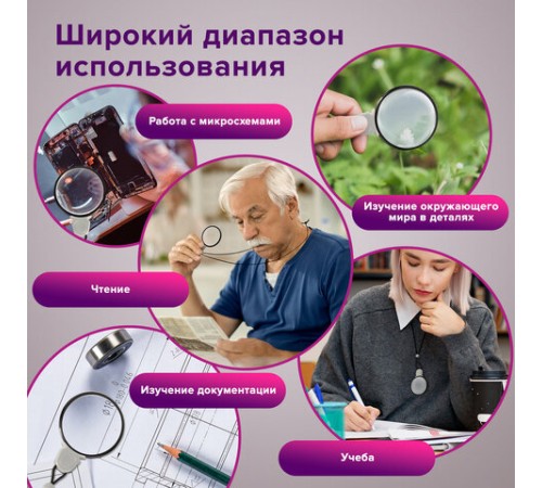 Лупа просмотровая нашейная STAFF, 4-х кратное увеличение, на шнурке, диаметр 50 мм, 455432