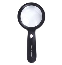 Лупа просмотровая с LED-ПОДСВЕТКОЙ, диаметр 90 мм, увеличение 10, корпус черный, BRAUBERG, 455928