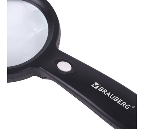 Лупа просмотровая с LED-ПОДСВЕТКОЙ, диаметр 90 мм, увеличение 10, корпус черный, BRAUBERG, 455928