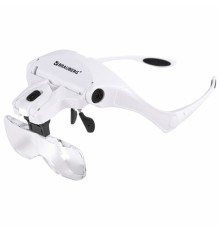 Лупа налобная с LED-ПОДСВЕТКОЙ, 5 сменных линз 95х33 мм, увеличение 1,0 - 3,5, BRAUBERG, 455929