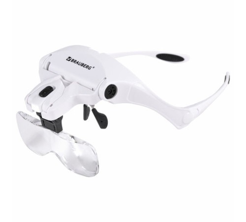 Лупа налобная с LED-ПОДСВЕТКОЙ, 5 сменных линз 95х33 мм, увеличение 1,0 - 3,5, BRAUBERG, 455929