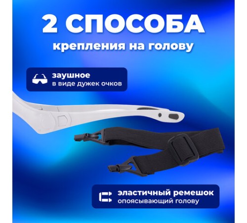 Лупа налобная с LED-ПОДСВЕТКОЙ, 5 сменных линз 95х33 мм, увеличение 1,0 - 3,5, BRAUBERG, 455929