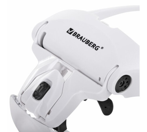 Лупа налобная с LED-ПОДСВЕТКОЙ, 5 сменных линз 95х33 мм, увеличение 1,0 - 3,5, BRAUBERG, 455929