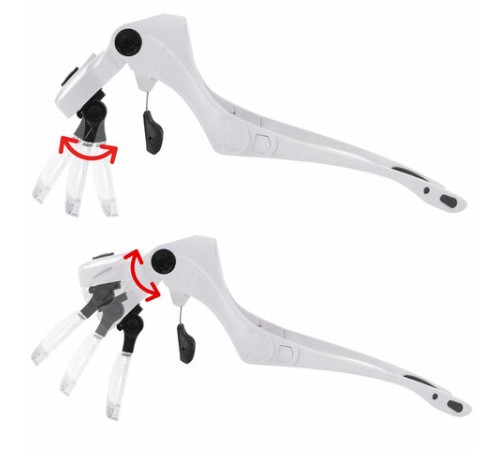 Лупа налобная с LED-ПОДСВЕТКОЙ, 5 сменных линз 95х33 мм, увеличение 1,0 - 3,5, BRAUBERG, 455929