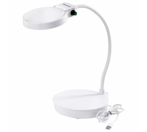 Лупа настольная с LED-ПОДСВЕТКОЙ, диаметр 110 мм, увеличение 3, корпус белый, BRAUBERG, 455930