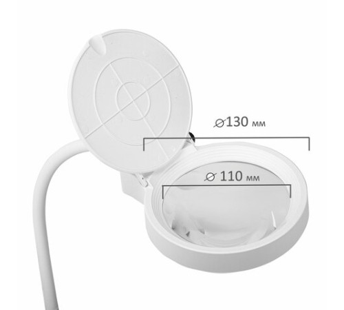 Лупа настольная с LED-ПОДСВЕТКОЙ, диаметр 110 мм, увеличение 3, корпус белый, BRAUBERG, 455930