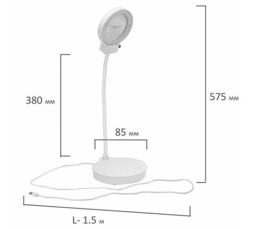 Лупа настольная с LED-ПОДСВЕТКОЙ, диаметр 110 мм, увеличение 3, корпус белый, BRAUBERG, 455930