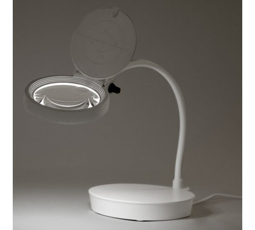 Лупа настольная с LED-ПОДСВЕТКОЙ, диаметр 110 мм, увеличение 3, корпус белый, BRAUBERG, 455930