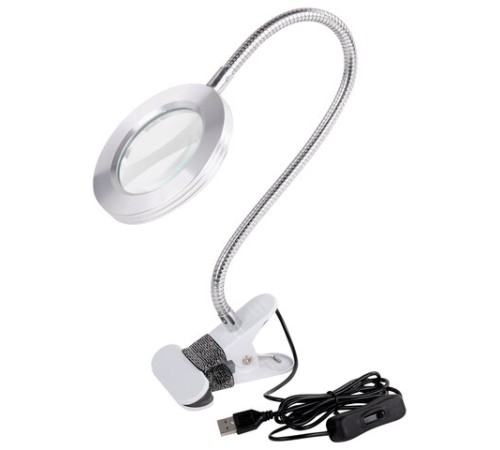 Лупа настольная на прищепке с LED-ПОДСВЕТКОЙ, диаметр 75 мм, увеличение 3, BRAUBERG, 455931