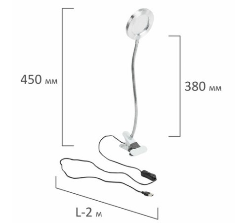Лупа настольная на прищепке с LED-ПОДСВЕТКОЙ, диаметр 75 мм, увеличение 3, BRAUBERG, 455931
