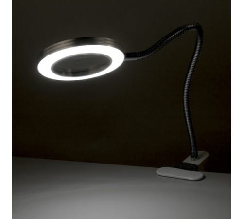 Лупа настольная на прищепке с LED-ПОДСВЕТКОЙ, диаметр 75 мм, увеличение 3, BRAUBERG, 455931