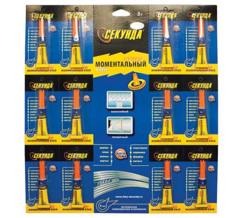 Клей моментальный СЕКУНДА, 3 г, отрывная мультикарта, 403-103