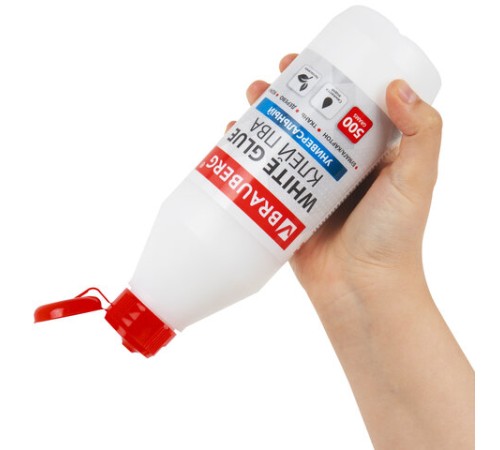 Клей ПВА BRAUBERG, 0,5 кг, универсальный (бумага, картон, дерево), 600982