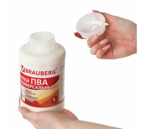 Клей ПВА BRAUBERG, 1 кг, универсальный (бумага, картон, дерево), 600983
